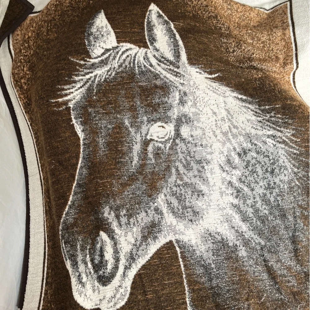 Vintage Biederlack Equestrian Horse Blanket Reversible Throw 70x52 USA FLAWED
